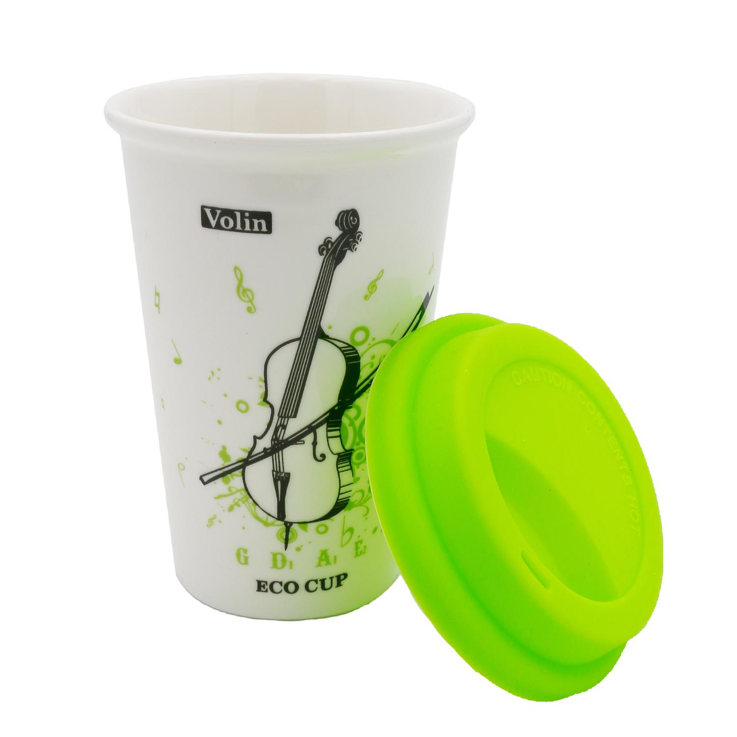 Gadget Tazza Bianca in ceramica tema violino con tappo in silicone  (Dettagli in Verde)