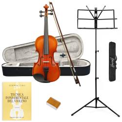 ffalstaff V01 Violino Laminato Finitura Lucida 4/4 - Completo di Archetto, Custodia, Blocchetto di Colofonia, Libro Tecnica Fondamentale del Violino e Leggio Richiudibile