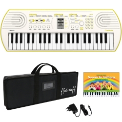 Kit Tastiera Casio SA80 (Fondo Verde) con Allimentatore ffalstaff da 9,5V, Borsa ffalstaff imbottita con tracolla e due maniglie e E-book "Suona la Tastiera"